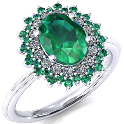 Eridanus Oval Emerald Cluster Diamond and Emerald Halo Wedding Ring ver.2-Custom-Made Jewelry-Fire & Brilliance ®