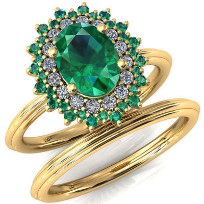 Eridanus Oval Emerald Cluster Diamond and Emerald Halo Wedding Ring ver.2-Custom-Made Jewelry-Fire & Brilliance ®