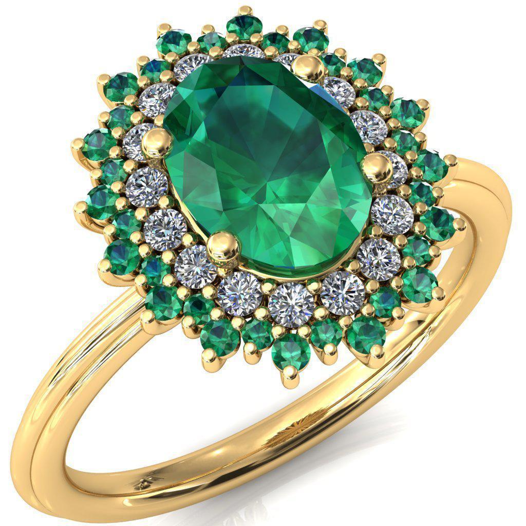 Eridanus Oval Emerald Cluster Diamond and Emerald Halo Wedding Ring ver.2-Custom-Made Jewelry-Fire & Brilliance ®