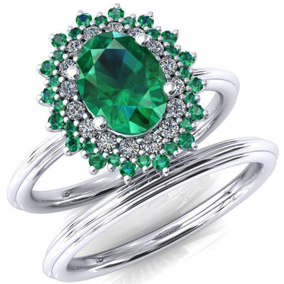Eridanus Oval Emerald Cluster Diamond and Emerald Halo Wedding Ring ver.2-Custom-Made Jewelry-Fire & Brilliance ®
