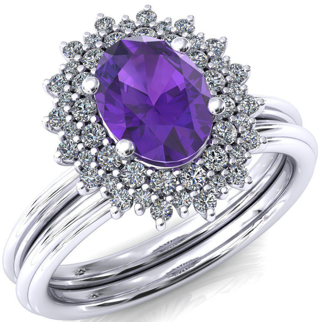 Eridanus Oval Lab-Created Amehyst Cluster Diamond Halo Wedding Ring-Custom-Made Jewelry-Fire & Brilliance ®