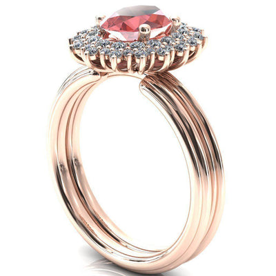 Eridanus Oval Padparadscha Sapphire Cluster Diamond Halo Wedding Ring-Custom-Made Jewelry-Fire & Brilliance ®