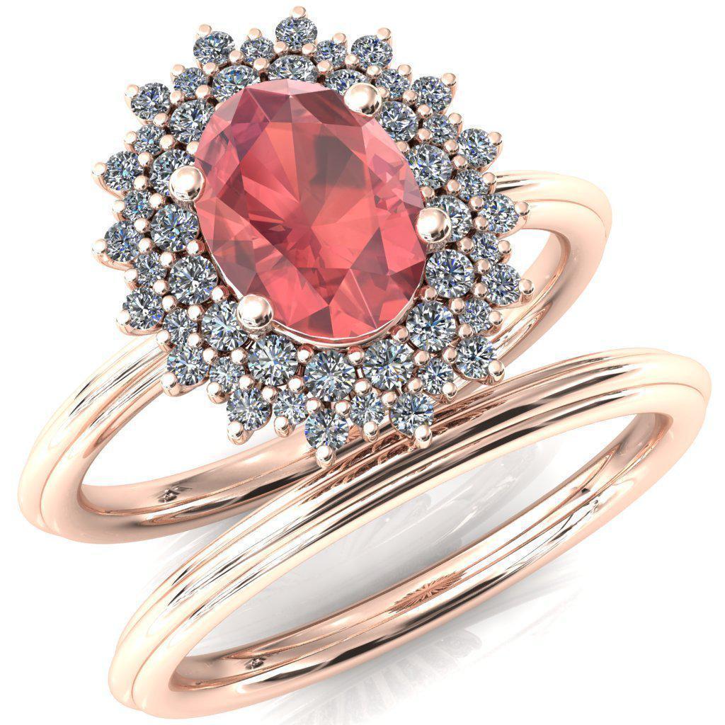 Eridanus Oval Padparadscha Sapphire Cluster Diamond Halo Wedding Ring-Custom-Made Jewelry-Fire & Brilliance ®