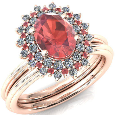 Eridanus Oval Padparadscha Sapphire Cluster Diamond and Padparadscha Sapphire Halo Wedding Ring ver.1-Custom-Made Jewelry-Fire & Brilliance ®