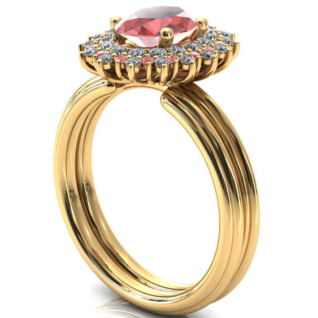 Eridanus Oval Padparadscha Sapphire Cluster Diamond and Padparadscha Sapphire Halo Wedding Ring ver.1-Custom-Made Jewelry-Fire & Brilliance ®