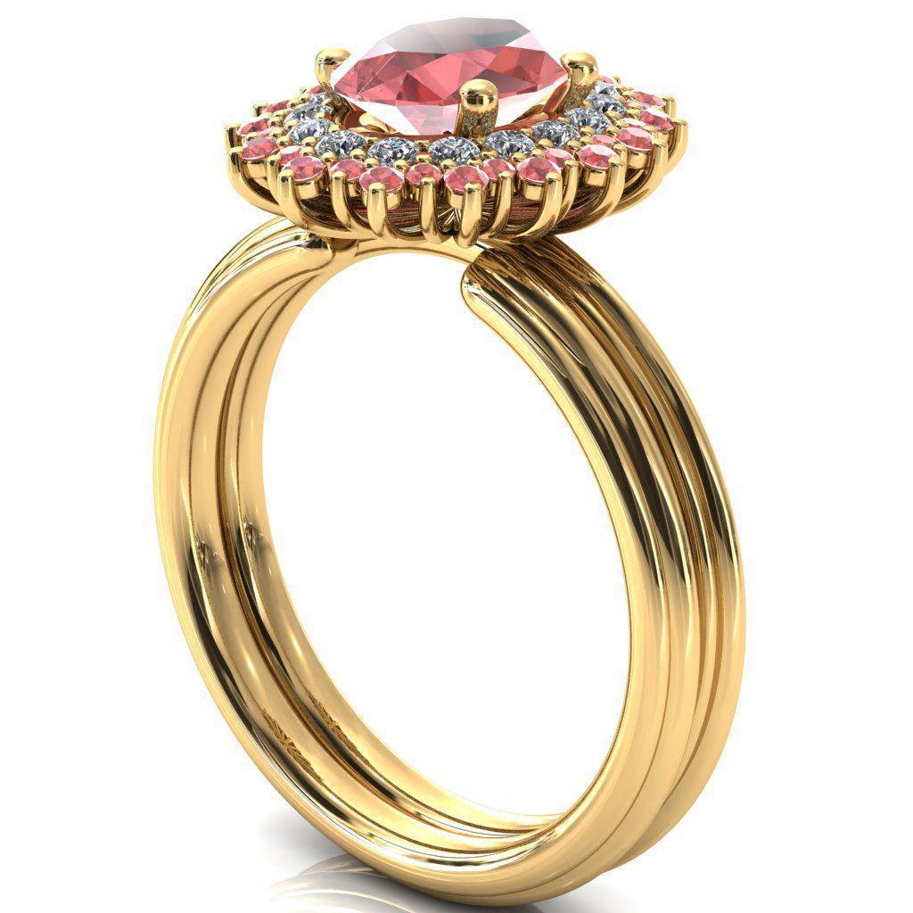 Eridanus Oval Padparadscha Sapphire Cluster Diamond and Padparadscha Sapphire Halo Wedding Ring ver.2-Custom-Made Jewelry-Fire & Brilliance ®