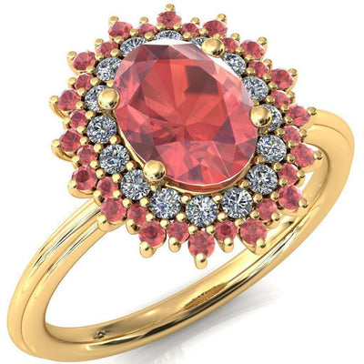 Eridanus Oval Padparadscha Sapphire Cluster Diamond and Padparadscha Sapphire Halo Wedding Ring ver.2-Custom-Made Jewelry-Fire & Brilliance ®