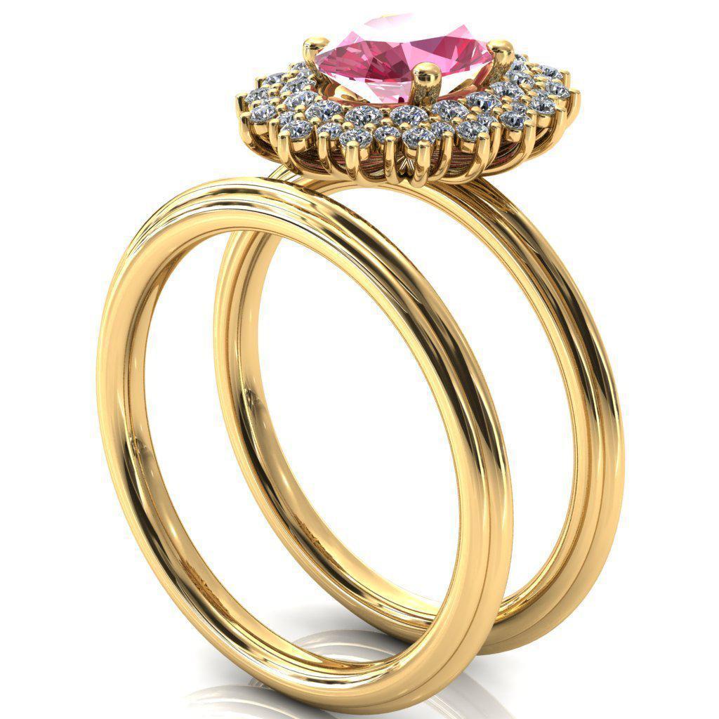 Eridanus Oval Pink Sapphire Cluster Diamond Halo Wedding Ring-Custom-Made Jewelry-Fire & Brilliance ®