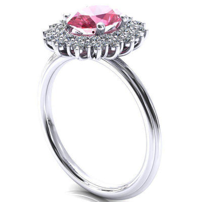 Eridanus Oval Pink Sapphire Cluster Diamond Halo Wedding Ring-Custom-Made Jewelry-Fire & Brilliance ®