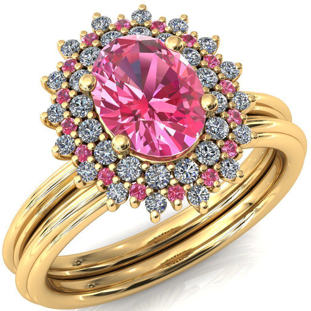Eridanus Oval Pink Sapphire Cluster Diamond and Pink Sapphire Halo Wedding Ring ver.1-Custom-Made Jewelry-Fire & Brilliance ®