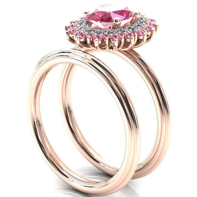 Eridanus Oval Pink Sapphire Cluster Diamond and Pink Sapphire Halo Wedding Ring ver.2-Custom-Made Jewelry-Fire & Brilliance ®