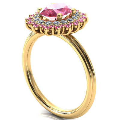 Eridanus Oval Pink Sapphire Cluster Diamond and Pink Sapphire Halo Wedding Ring ver.2-Custom-Made Jewelry-Fire & Brilliance ®