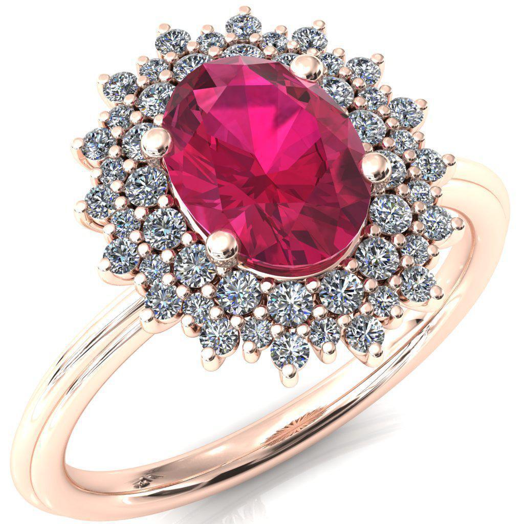 Eridanus Oval Ruby 4 Prong Diamond Cluster Halo Engagement Ring-FIRE & BRILLIANCE