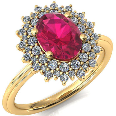 Eridanus Oval Ruby Cluster Diamond Halo Wedding Ring-Custom-Made Jewelry-Fire & Brilliance ®