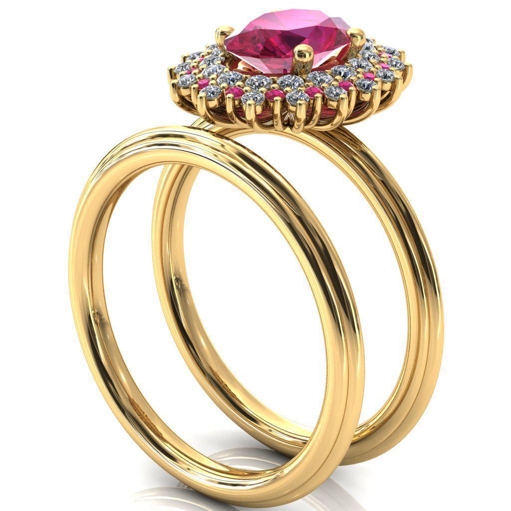 Eridanus Oval Ruby Cluster Diamond and Ruby Halo Wedding Ring ver.1-Custom-Made Jewelry-Fire & Brilliance ®