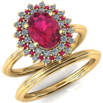 Eridanus Oval Ruby Cluster Diamond and Ruby Halo Wedding Ring ver.1-Custom-Made Jewelry-Fire & Brilliance ®
