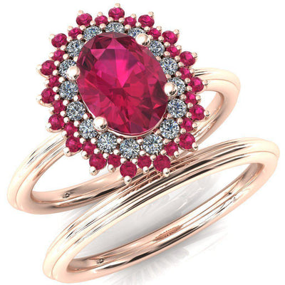 Eridanus Oval Ruby Cluster Diamond and Ruby Halo Wedding Ring ver.2-Custom-Made Jewelry-Fire & Brilliance ®