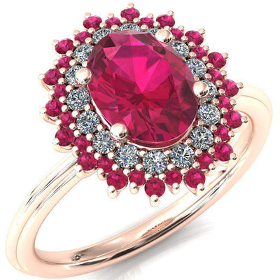 Eridanus Oval Ruby Cluster Diamond and Ruby Halo Wedding Ring ver.2-Custom-Made Jewelry-Fire & Brilliance ®