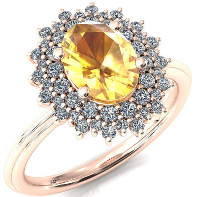 Eridanus Oval Yellow Sapphire 4 Prong Diamond Cluster Halo Engagement Ring-FIRE & BRILLIANCE