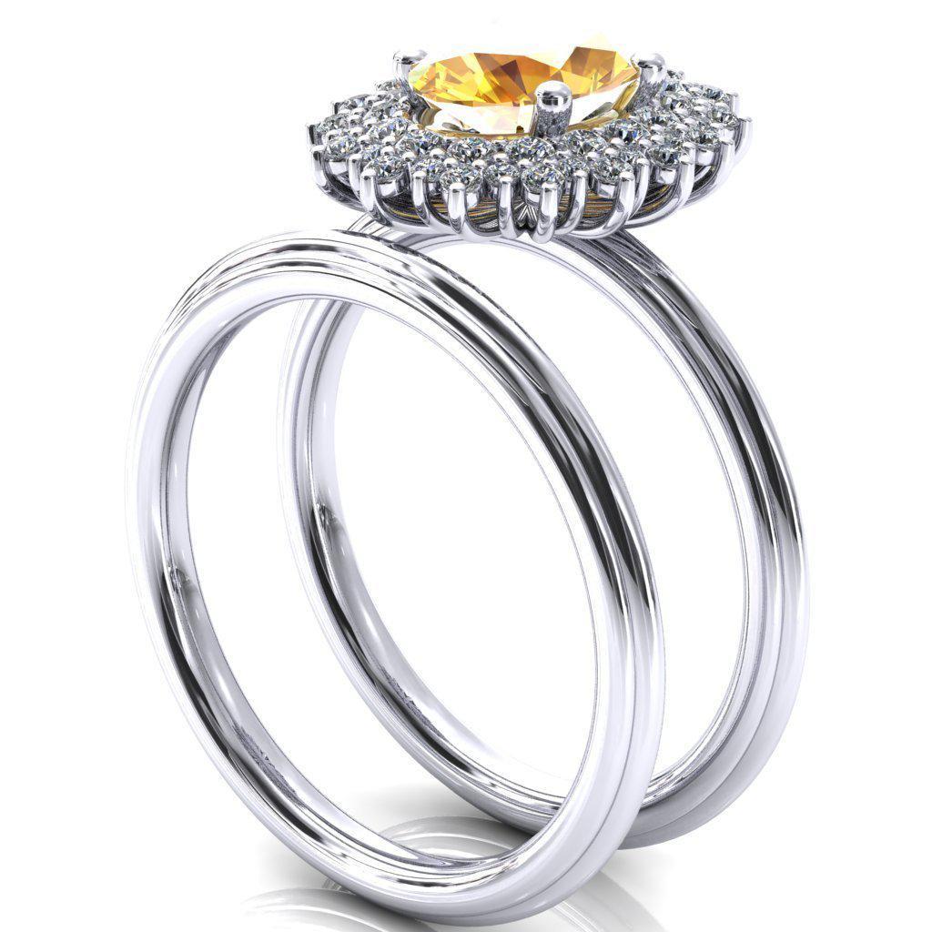 Eridanus Oval Yellow Sapphire Cluster Diamond Halo Wedding Ring-Custom-Made Jewelry-Fire & Brilliance ®