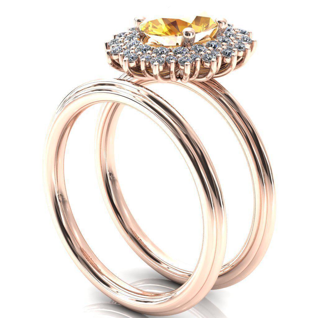 Eridanus Oval Yellow Sapphire Cluster Diamond Halo Wedding Ring-Custom-Made Jewelry-Fire & Brilliance ®