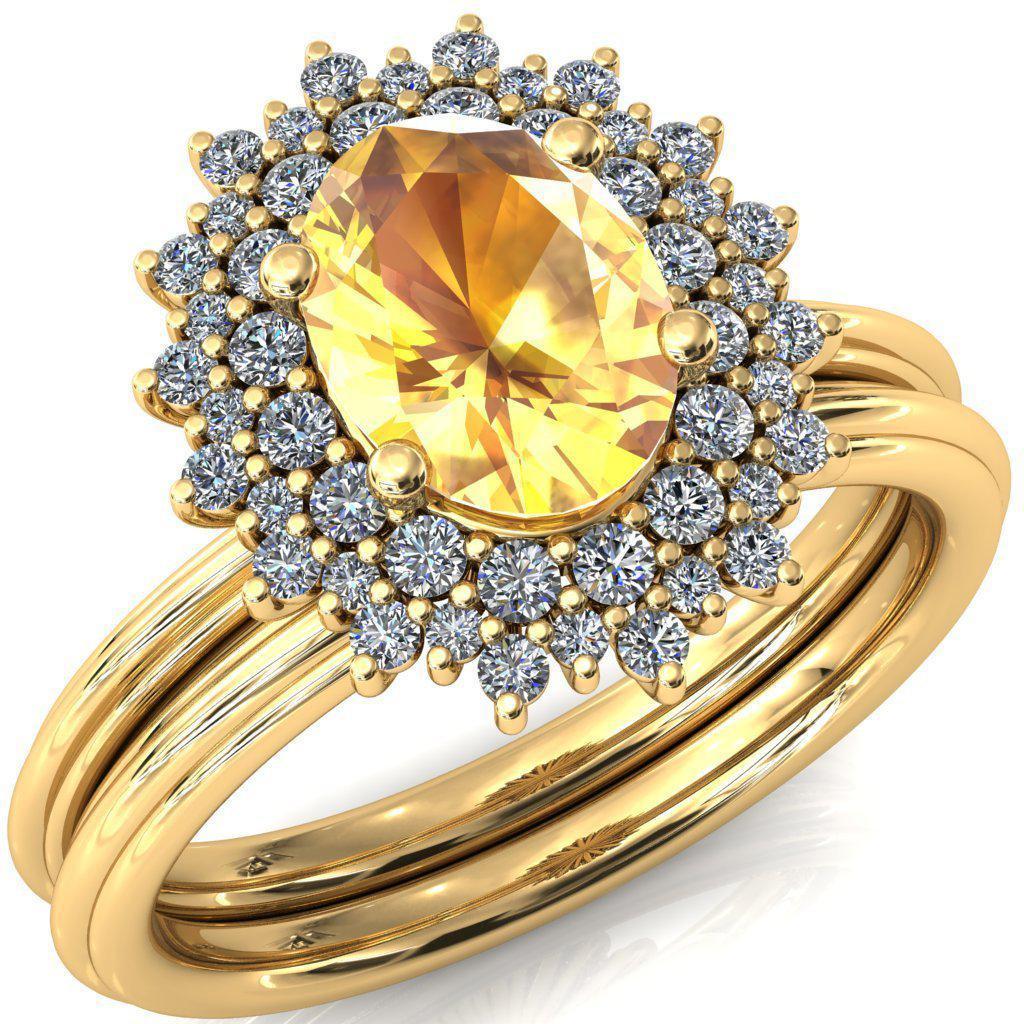 Eridanus Oval Yellow Sapphire Cluster Diamond Halo Wedding Ring-Custom-Made Jewelry-Fire & Brilliance ®