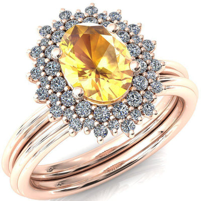 Eridanus Oval Yellow Sapphire Cluster Diamond Halo Wedding Ring-Custom-Made Jewelry-Fire & Brilliance ®