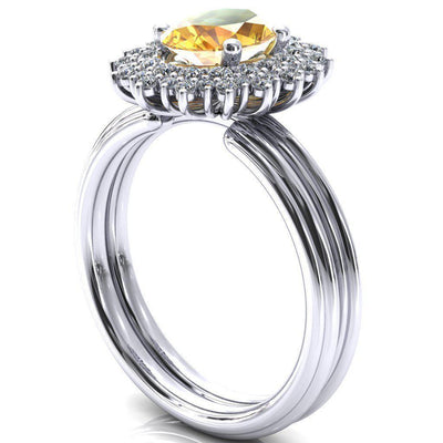 Eridanus Oval Yellow Sapphire Cluster Diamond Halo Wedding Ring-Custom-Made Jewelry-Fire & Brilliance ®