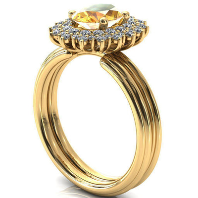 Eridanus Oval Yellow Sapphire Cluster Diamond Halo Wedding Ring-Custom-Made Jewelry-Fire & Brilliance ®