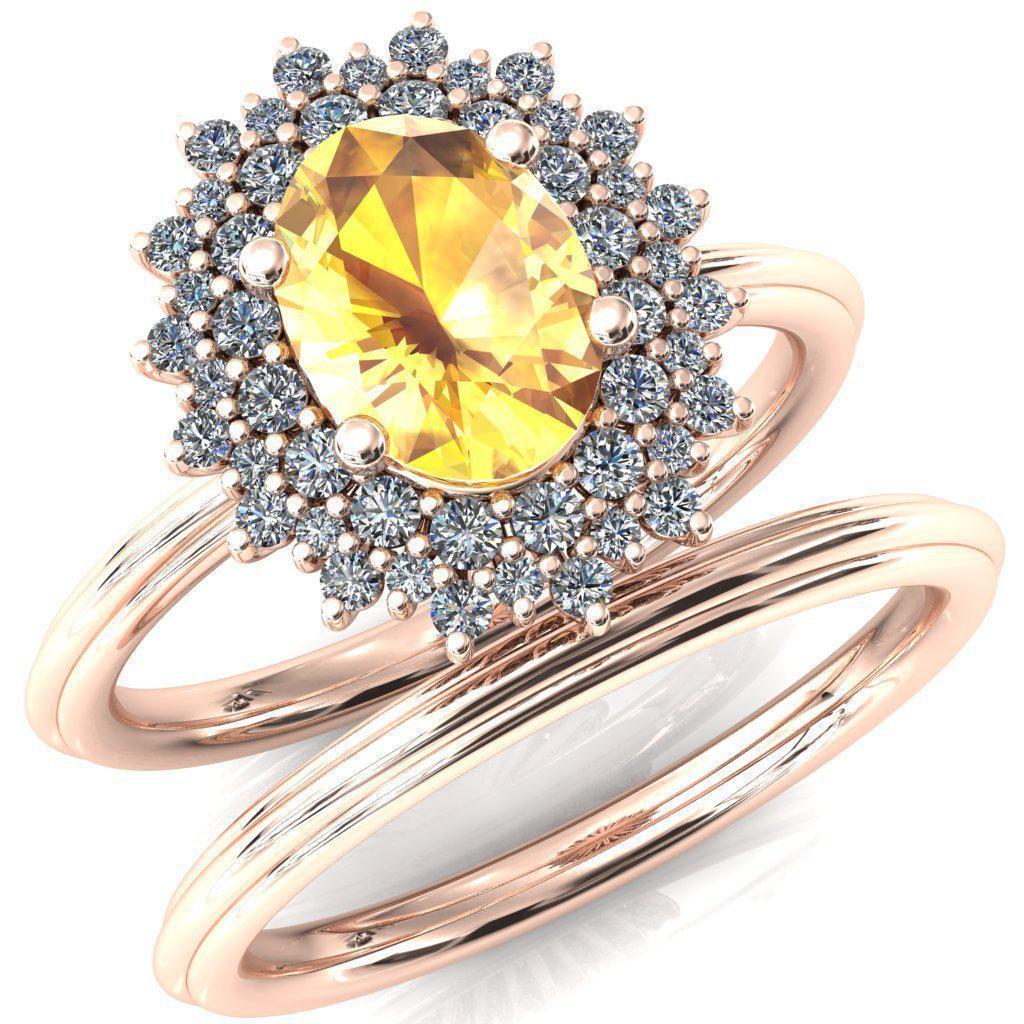 Eridanus Oval Yellow Sapphire Cluster Diamond Halo Wedding Ring-Custom-Made Jewelry-Fire & Brilliance ®