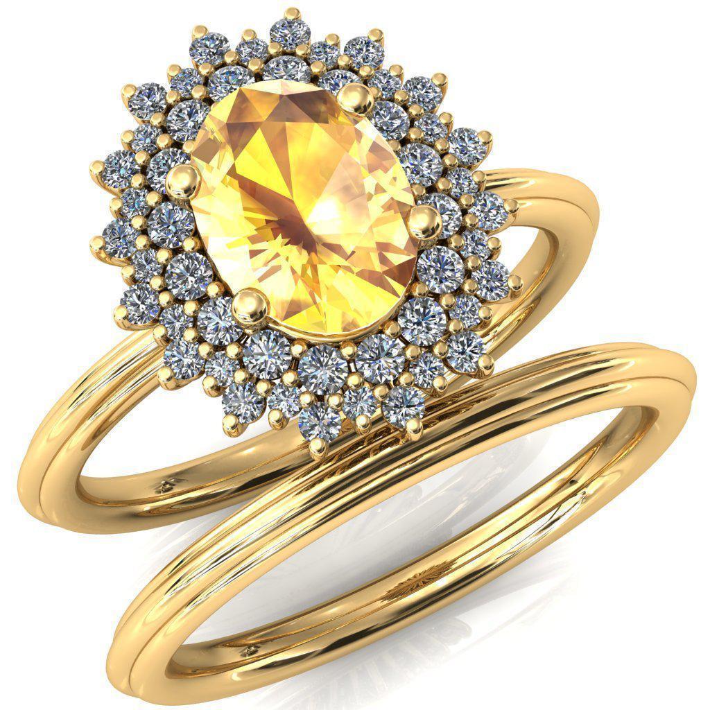 Eridanus Oval Yellow Sapphire Cluster Diamond Halo Wedding Ring-Custom-Made Jewelry-Fire & Brilliance ®