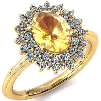 Eridanus Oval Yellow Sapphire Cluster Diamond Halo Wedding Ring-Custom-Made Jewelry-Fire & Brilliance ®