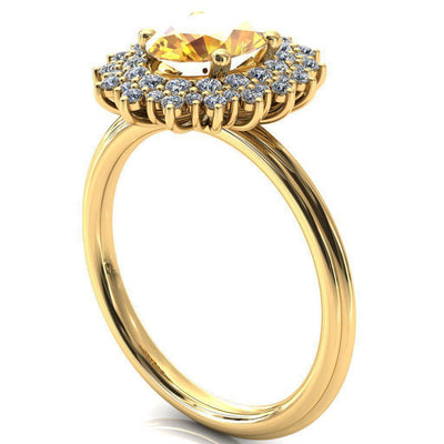 Eridanus Oval Yellow Sapphire Cluster Diamond Halo Wedding Ring-Custom-Made Jewelry-Fire & Brilliance ®