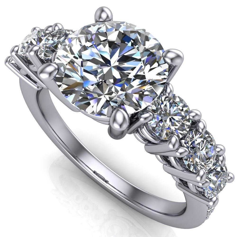 Erin Round Moissanite 4 Prong Center and 6 Diamonds Shoulder Ring-Custom-Made Jewelry-Fire & Brilliance ®