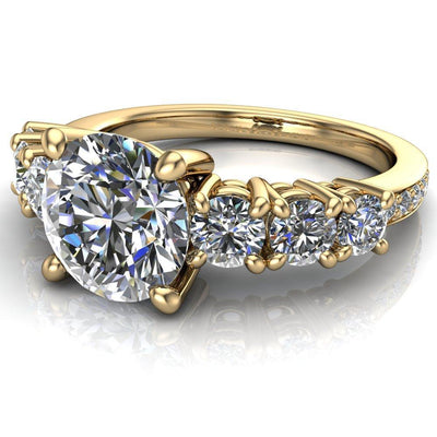 Erin Round Moissanite 4 Prong Center and 6 Diamonds Shoulder Ring-Custom-Made Jewelry-Fire & Brilliance ®