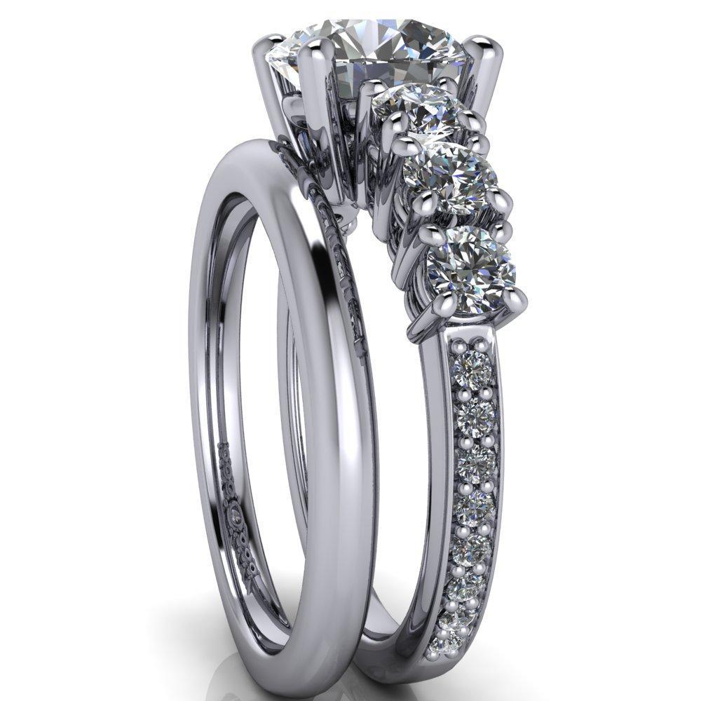 Erin Round Moissanite 4 Prong Center and 6 Diamonds Shoulder Ring-Custom-Made Jewelry-Fire & Brilliance ®