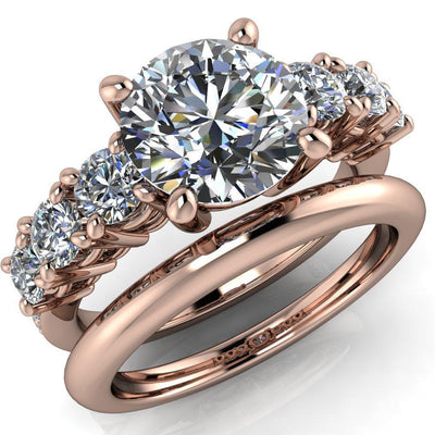 Erin Round Moissanite 4 Prong Center and 6 Diamonds Shoulder Ring-Custom-Made Jewelry-Fire & Brilliance ®