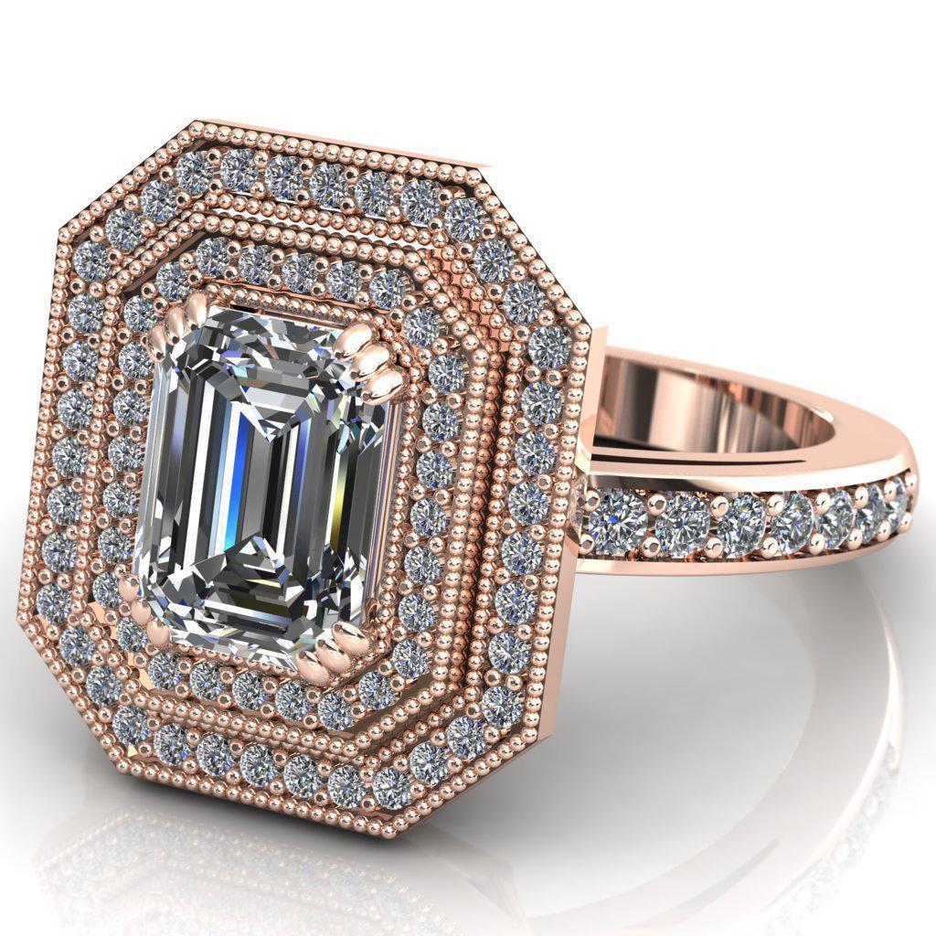 Esmeralda Emerald Moissanite Double Halo Diamond Ring-Custom-Made Jewelry-Fire & Brilliance ®