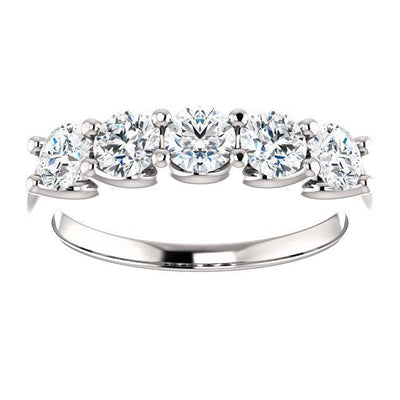 Estella Round Moissanite Shared Prongs Anniversary Band-Wedding and Anniversary Bands-Fire & Brilliance ®