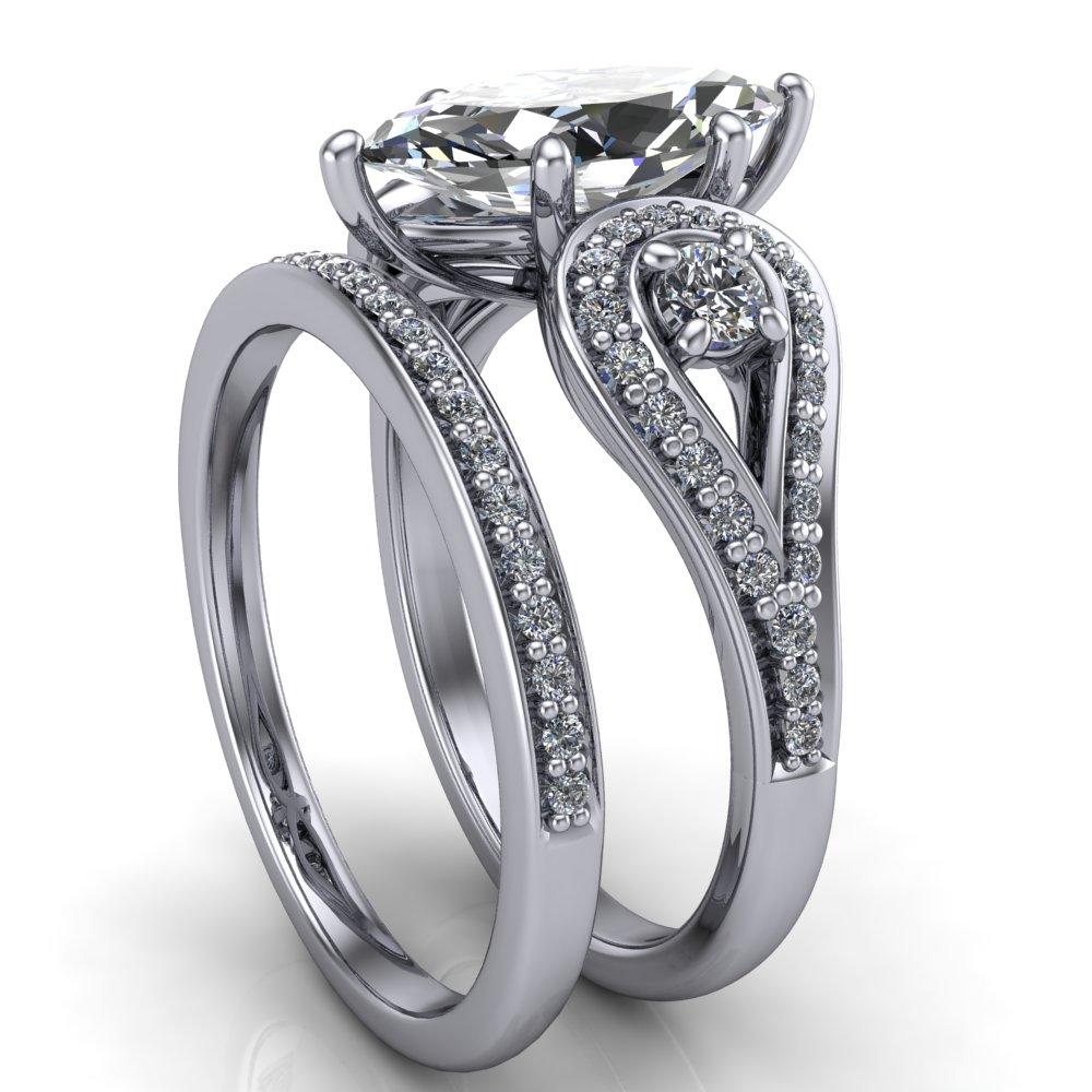Estrella Marquise Moissanite Center Drop Diamond Ring-Custom-Made Jewelry-Fire & Brilliance ®