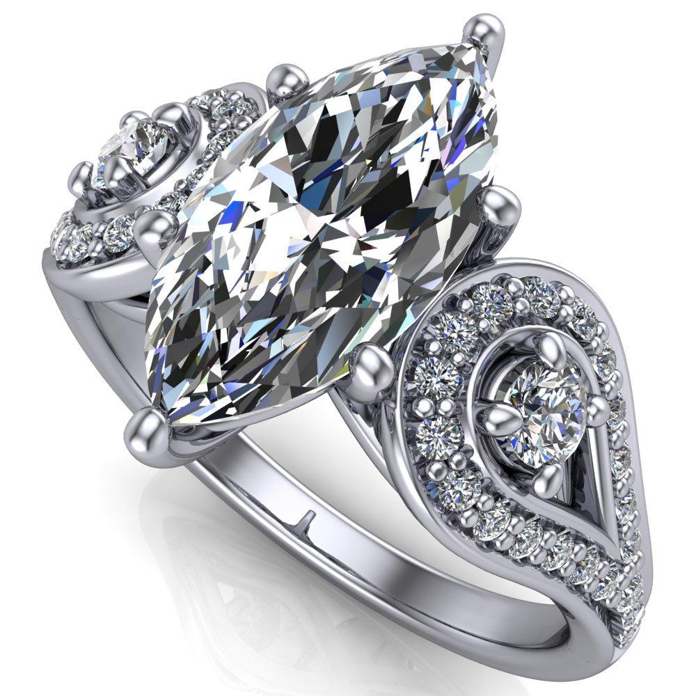 Estrella Marquise Moissanite Center Drop Diamond Ring-Custom-Made Jewelry-Fire & Brilliance ®