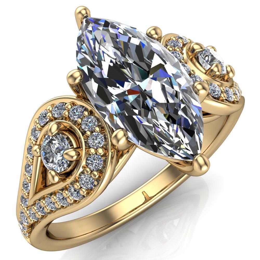 Estrella Marquise Moissanite Center Drop Diamond Ring-Custom-Made Jewelry-Fire & Brilliance ®