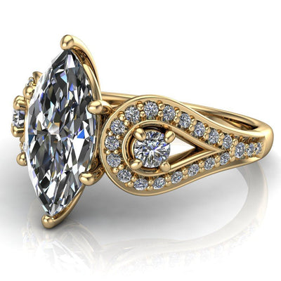 Estrella Marquise Moissanite Center Drop Diamond Ring-Custom-Made Jewelry-Fire & Brilliance ®