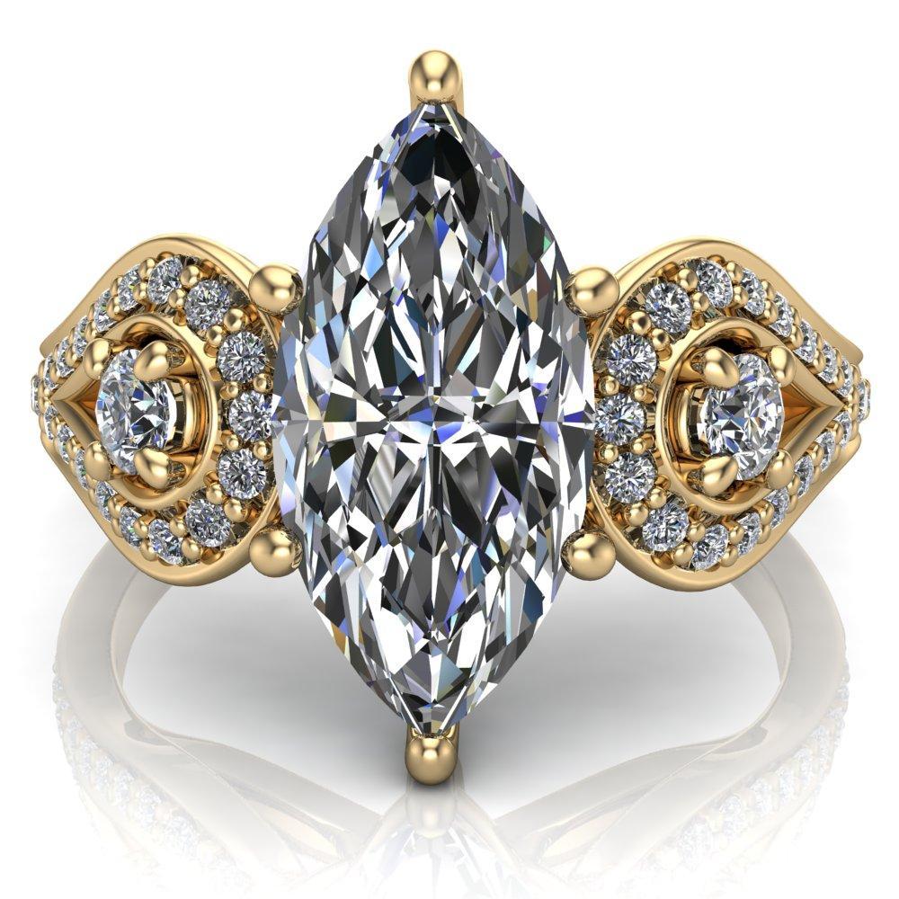 Estrella Marquise Moissanite Center Drop Diamond Ring-Custom-Made Jewelry-Fire & Brilliance ®