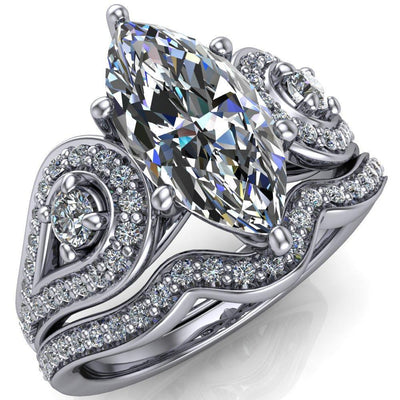 Estrella Marquise Moissanite Center Drop Diamond Ring-Custom-Made Jewelry-Fire & Brilliance ®