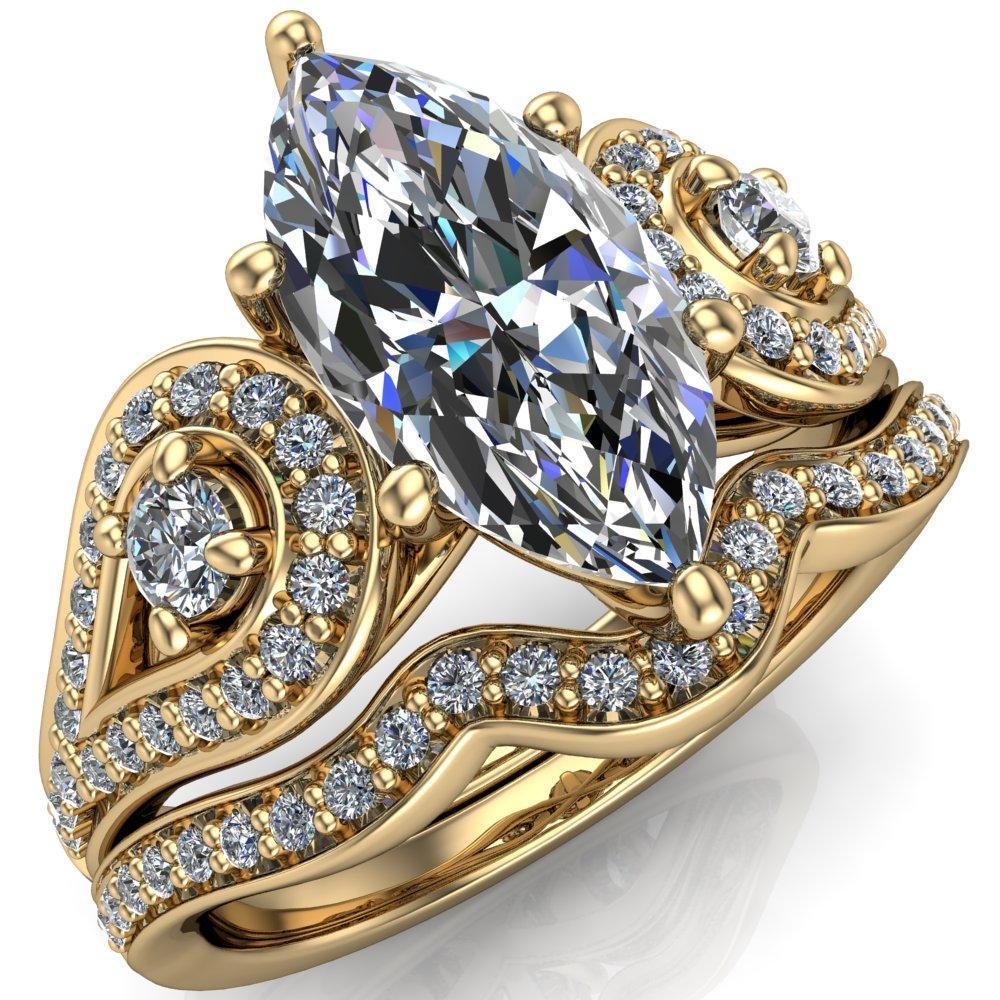 Estrella Marquise Moissanite Center Drop Diamond Ring-Custom-Made Jewelry-Fire & Brilliance ®