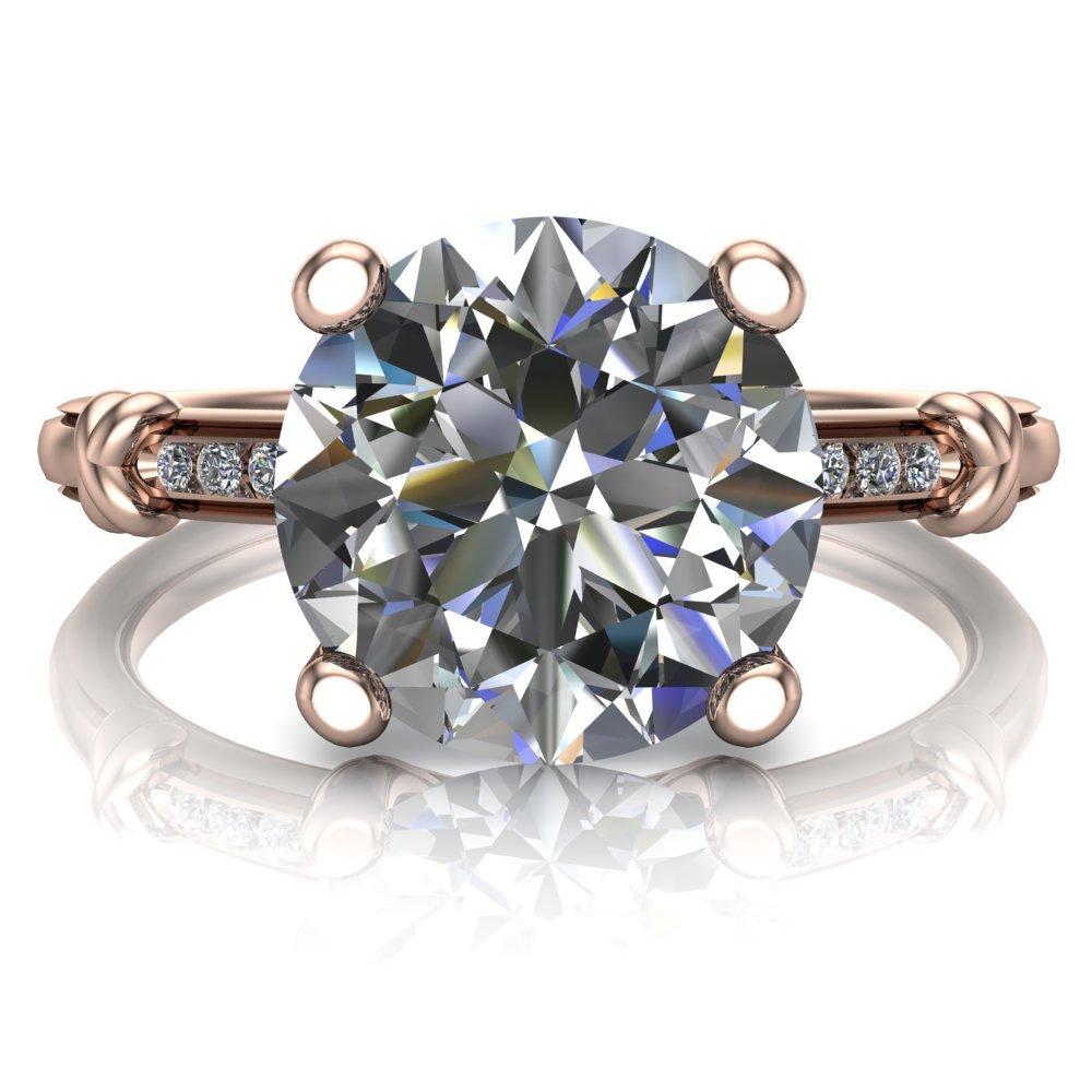 Etta Round Moissanite 4 Prong Diamond Channel Set Ring-Custom-Made Jewelry-Fire & Brilliance ®