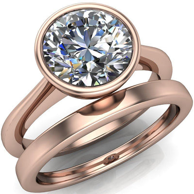 Eva Round Moissanite Full Tapered Round Bezel Pinched Solitaire Ring-Custom-Made Jewelry-Fire & Brilliance ®