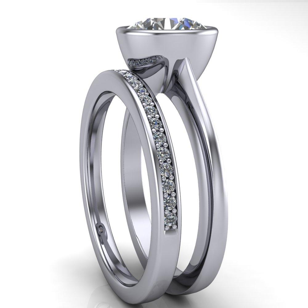 Eva Round Moissanite Full Tapered Round Bezel Pinched Solitaire Ring-Custom-Made Jewelry-Fire & Brilliance ®