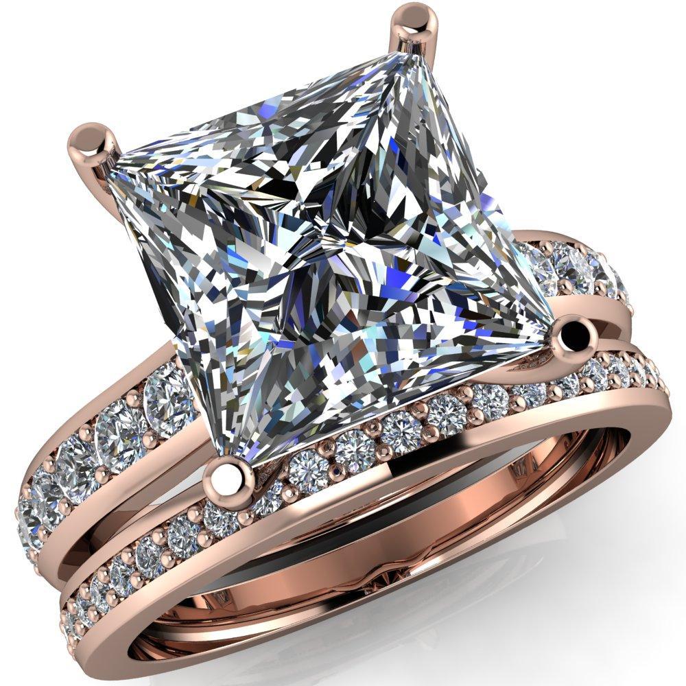Evans Princess/Square Diamond Channel Cathedral 4 Prong Ring-Custom-Made Jewelry-Fire & Brilliance ®